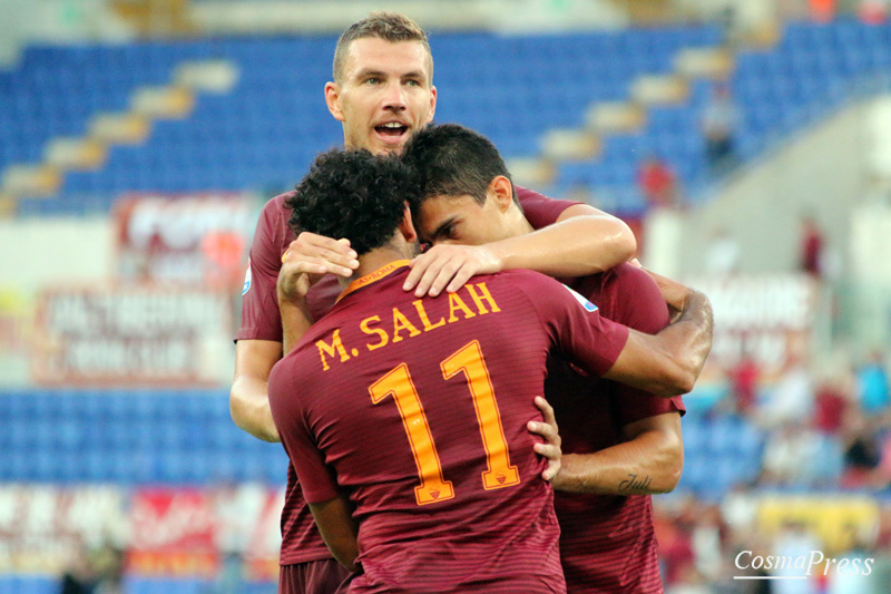 La Roma batte l' Udinese 4-0 con due rigori di Perotti, poi reti di Dzeko e Salah [Foto Cosimo Martemucci]