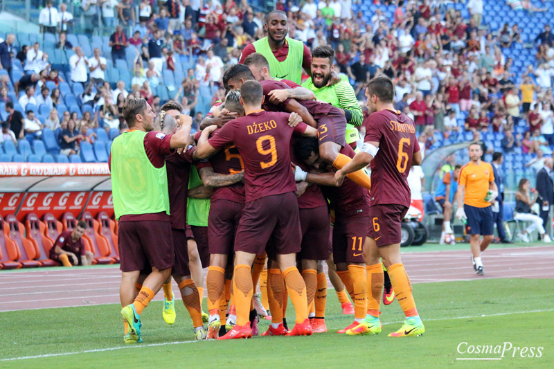 La Roma batte l' Udinese 4-0 con due rigori di Perotti, poi reti di Dzeko e Salah [Foto Cosimo Martemucci]