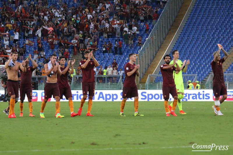 La Roma batte l' Udinese 4-0 con due rigori di Perotti, poi reti di Dzeko e Salah [Foto Cosimo Martemucci]